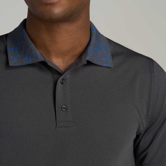 American Tall Jacquard Knit Collar Golf Polo Shirt for Tall Men in Steel Grey Si - Picture 2 of 4